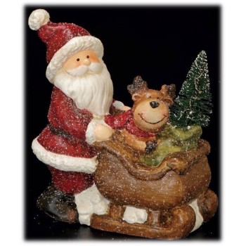 Babbo Natale in terracotta con slitta e led Cm. 16x8,5x19