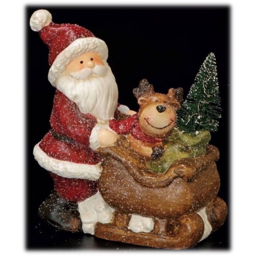Babbo Natale in terracotta con slitta e led Cm. 16x8,5x19