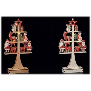 Albero di Natale decorato in legno mdf con 8 led Cm. 18x3x37
