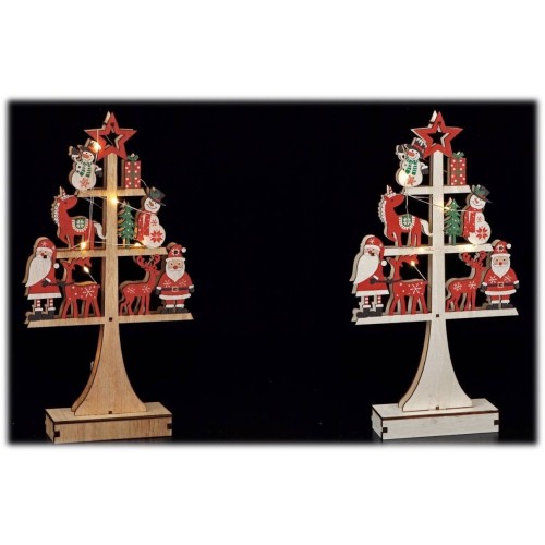 Albero di Natale decorato in legno mdf con 8 led Cm. 18x3x37