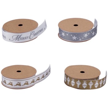 Nastro in tessuto stampato natalizio Cm. 2x300 - Fantasie assortite