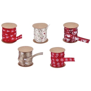 Nastro in tessuto natalizio stampato Cm. 1x300 - Fantasie assortite