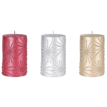 Candela cera decorata metallizzata cilindro Cm. 7x10 - Colori assortiti