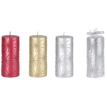 Candela cera decorata metallizzata cilindro Cm. 7x15 - Colori assortiti