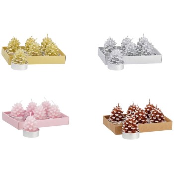 Set 6 candele tealight «Pigna» Cm. 4x5 - Colori assortiti