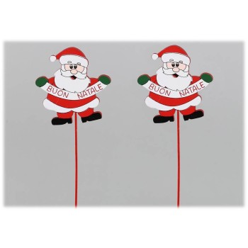 Set 12 pick in legno Babbo Natale "Buon Natale" Cm. 20