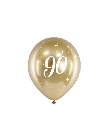 Palloncini in lattice Glossy oro cromati Cm. 30 - Stampa 90 - Blister 6 pezzi