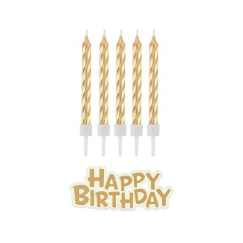 Candeline per torte torciglione silver metallizzate con scritta Happy Birthday - Blister 16 pezzi