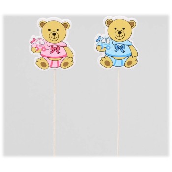 Set 12 pick orsetto in legno Rosa / Celeste Cm. 20