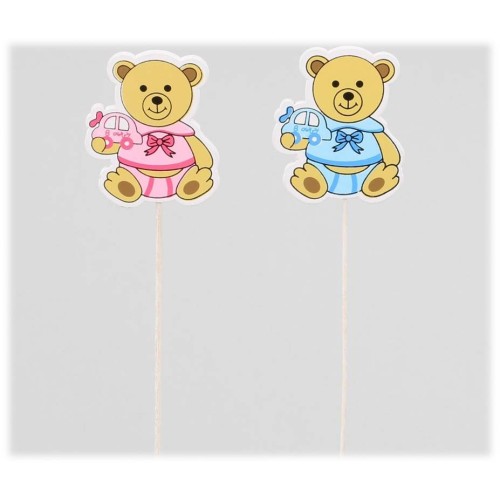 Set 12 pick orsetto in legno Rosa / Celeste Cm. 20