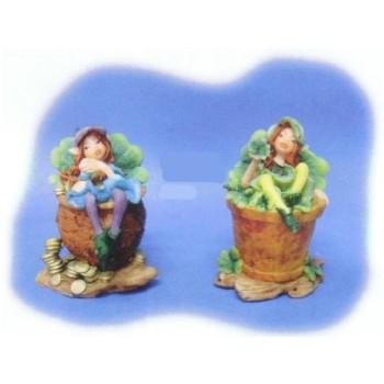 Figura resina quadrifogli portafortuna con folletto cm....