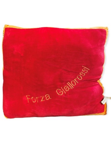 Cuscino vellutato rosso con bordo giallo "Forza Giallorossi" Cm. 45x40