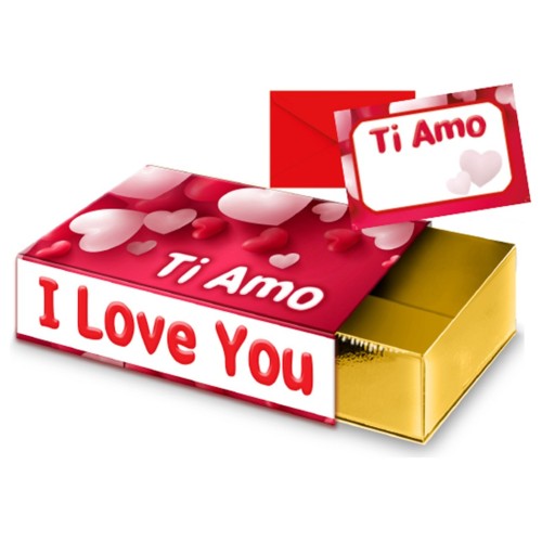 Sliding box - Scatola regalo Cm. 14x3x7,5 - Ti amo cuori