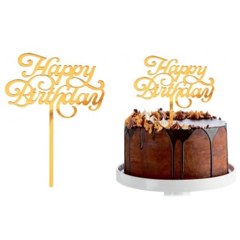 Cake topper acrilico dorato Cm. 11x15 – Happy Birthday