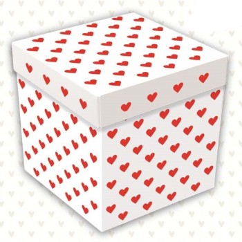 Scatola box Surprise per palloncini cm. 60x60x60 - Bianca con cuori rossi