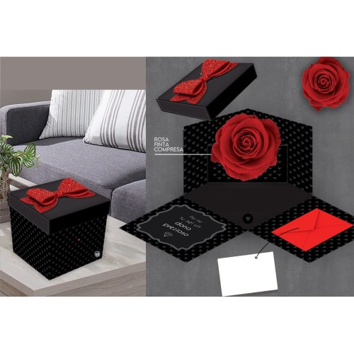 Scatola sorpresa Skatush Box Cm. 11x11x11 con fiocco glitter - Amore nera