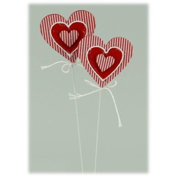 Set 12 pick in panno con cuore rosso a righe