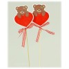 Set 12 pick in legno con cuore rosso e orsetto