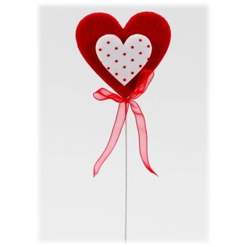 Set 12 pick in panno con cuore rosso e a pois