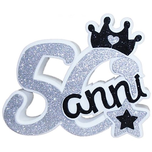 Scritta polistirolo "50 con corona" Silver&Black - Cm. 34x27