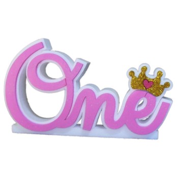 Scritta polistirolo "One con corona" rosa Cm. 23x40