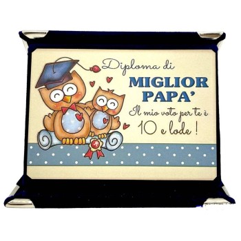 Mini targa a libretto vellutata Cm. 12x9 "Diploma di miglior papa' "