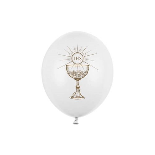 Palloncino lattice Cm. 30 - Prima Comunione calice IHS bianco - Blister 50 pezzi
