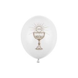 Palloncino lattice Cm. 30 - Prima Comunione calice IHS bianco - Blister 6 pezzi