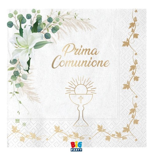 Tovaglioli carta Cm. 33x33 - Prima Comunione Lily - Blister 20 pezzi