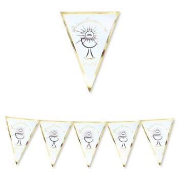 Festone bandierine in cartoncino Prima Comunione Gold metallizzato Mt. 3