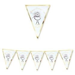 Festone bandierine in cartoncino Prima Comunione Gold metallizzato Mt. 3