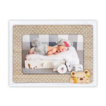 Portafoto legno con orsetto a rilievo 3D Cm. 20x15 - Foto cm. 10x15