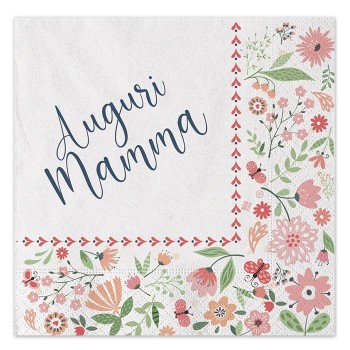 Tovaglioli carta Cm. 33x33 Auguri Mamma - Blister 20 pezzi