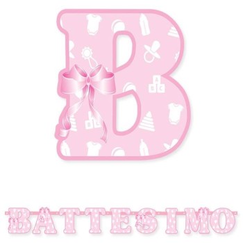 Festone scritta Battesimo Rosa Cm. 140