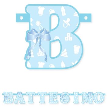 Festone scritta Battesimo Celeste Cm. 140