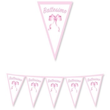 Festone bandierine in cartoncino Battesimo Rosa Mt. 3