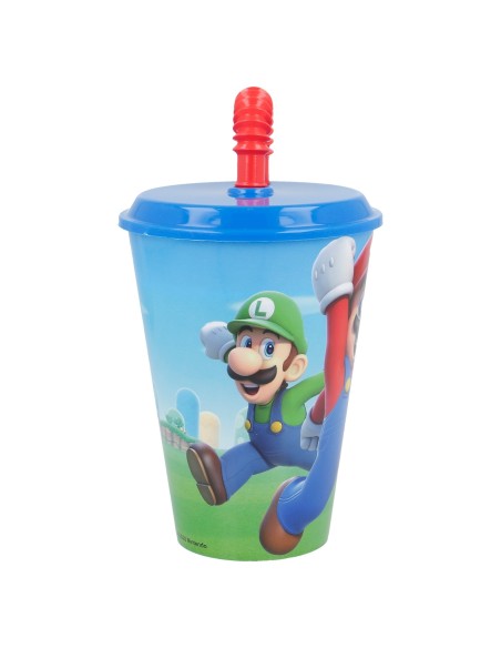 Bicchiere plastica con cannuccia 430 ML. Super Mario