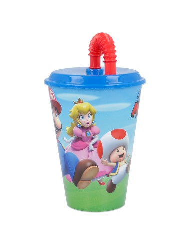 Bicchiere plastica con cannuccia 430 ML. Super Mario