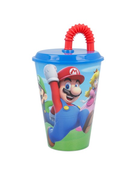 Bicchiere plastica con cannuccia 430 ML. Super Mario