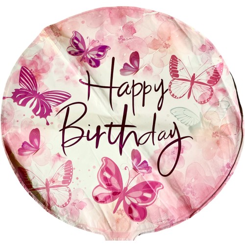 Palloncino mylar 18" Cm. 45 - Happy Birthday Farfalle