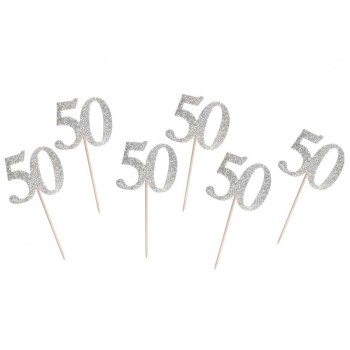 Pick cm. 10 - 50 glitter silver - Blister 6 pezzi
