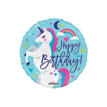 Palloncino mylar 18" Cm. 46 - Happy Birthday Unicorno