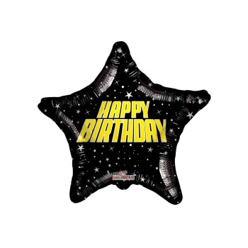 Palloncino mylar 18" Cm. 45 - Stella spazio nera Happy Birthday