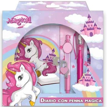Diario segreto con penna e penna magica in gift box - Unicorno