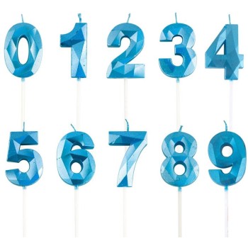Candeline per torta numero "Diamond" - Light Blue - Numeri da 0 a 9