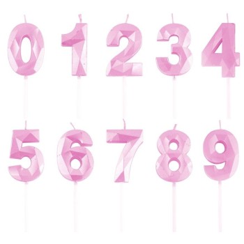 Candeline per torta numero "Diamond" - Baby Pink - Numeri da 0 a 9