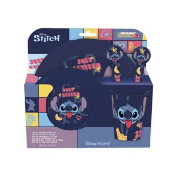 Set pappa 5 pezzi (piatto piano + fondo + bicchiere + 2 posate) - Stitch