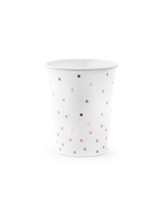 Bicchiere carta 260 ML Bianco con pois rosa gold - Cf. 6 pz