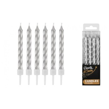 Candeline per torta torciglione Cm. 8 - Silver - Blister 12 pezzi