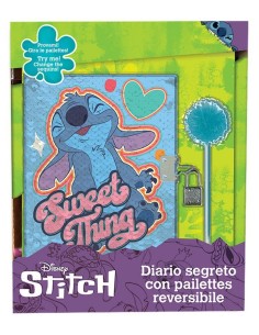Diario segreto con paillettes reversibile e penna - Stitch